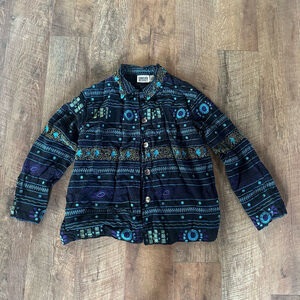 Women's Chico's Design Button Down Top Size 2 Black Blue